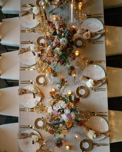 Fall wedding table scape hues of gold 