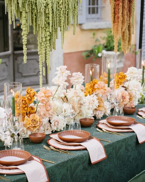 Fall wedding table scape green and orange