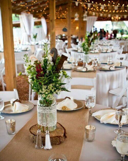 Rustic wedding table center piece jar vases