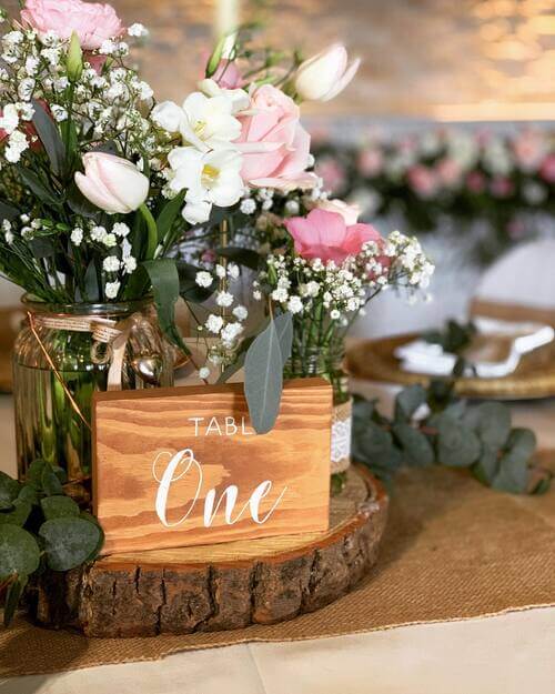 Rustic wedding table center piece wooden table number