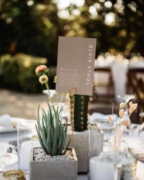 Rustic wedding table center piece with cacti
