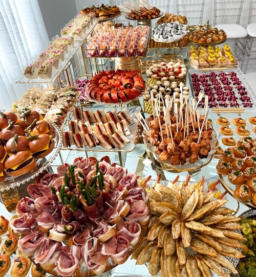 Tiered wedding appetizer spread