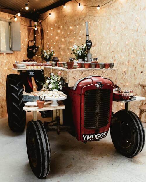 Wedding appetizers on a tractor