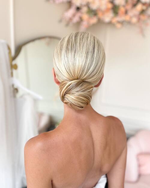 Simple low bun wedding up-do