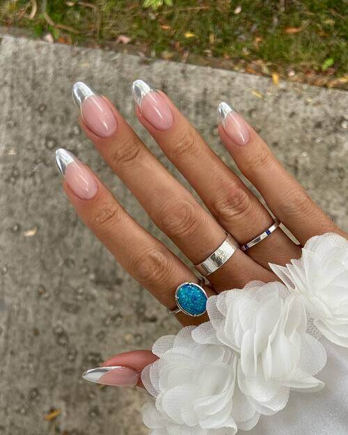 Metallic French tips bridal nail design