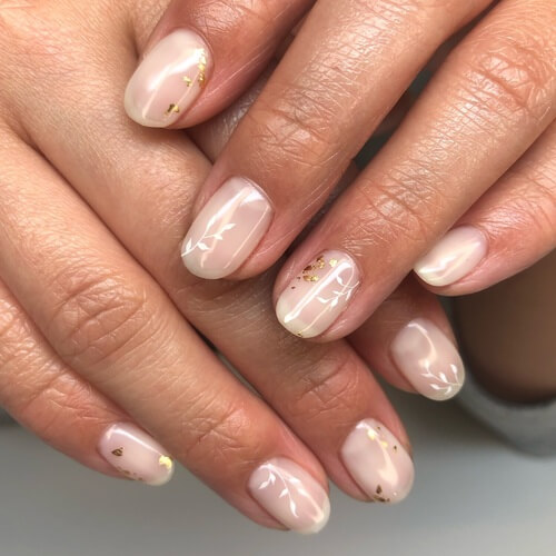 Gold, white and clear bridal nail design