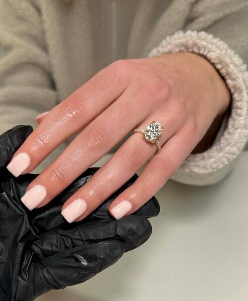 Peach square shaped bridal nails