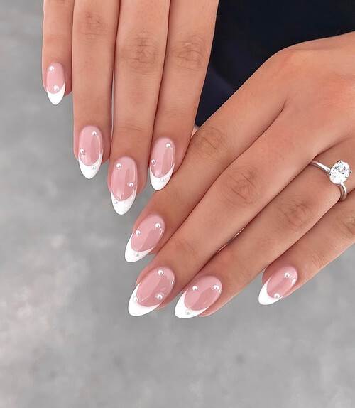 French tips with added diamante bridal nail idea