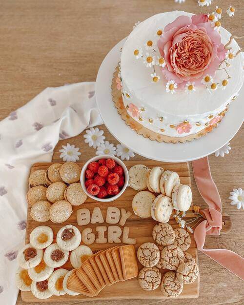 Baby shower ideas baby girl platter with sweet treats