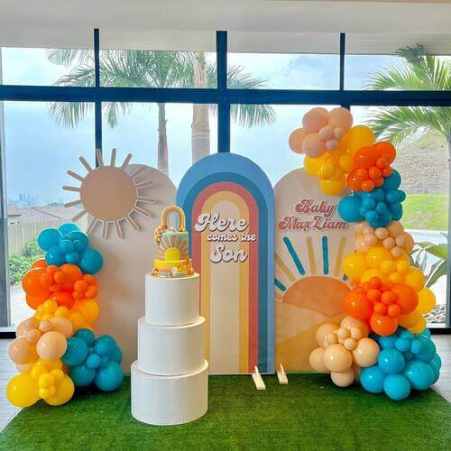 Baby shower backdrop here comes the sun